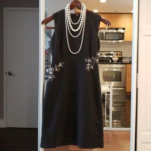 Wool Sheath Dress w Embroidered Details